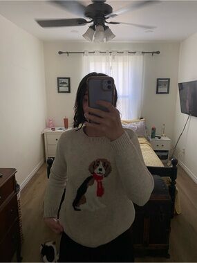 cupcakes & cashmere Cream Crewneck Sweater with Dog Graphic
